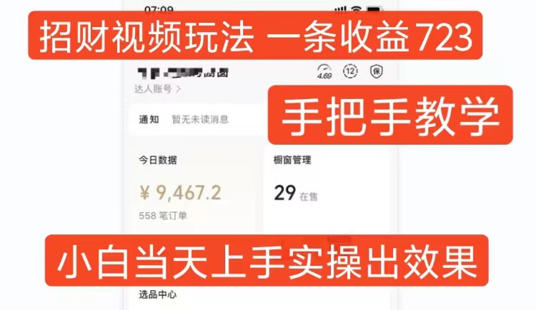 招财视频玩法，一条视频收益723，手把手教学，小白当天可上手-谷进海小站