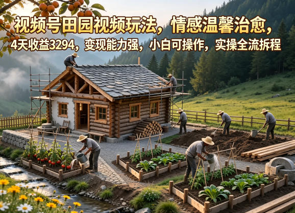视频号田园视频玩法，情感温馨治愈，4天收益3294，变现能力强，小白可操作，实操全流程拆解-谷进海小站