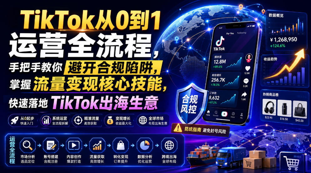 TikTok从0到1运营全流程,手把手教你避开合规陷阱,掌握流量变现核心技能,快速落地TikTok出海生意(更新7月)-谷进海小站