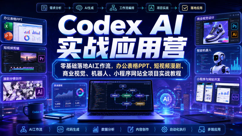 Codex AI实战应用营｜零基础落地AI工作流，办公表格PPT、短视频漫剧、商业视觉、机器人、小程序网站全项目实战教程-谷进海小站