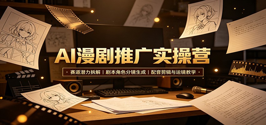 AI漫剧推广实操营：赛道潜力拆解，剧本角色分镜生成，配音剪辑与运镜教学-谷进海小站