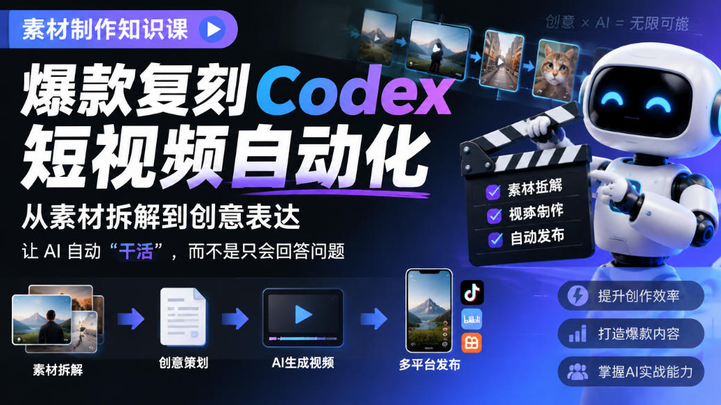 素材制作知识课，爆款复刻Codex短视频自动化，从素材拆解到创意表达，让AI自动“干活”，而不是只会回答问题-谷进海小站