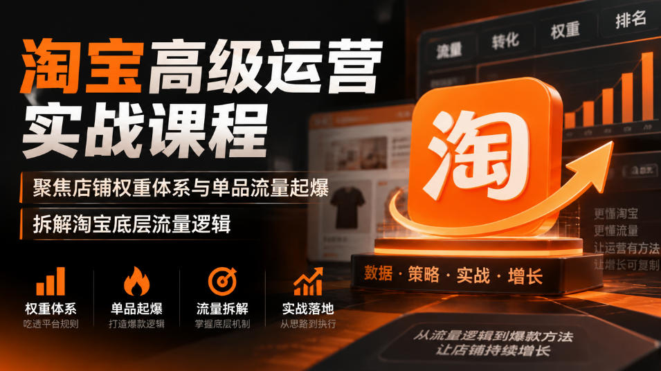 淘宝高级运营实战课程，聚焦店铺权重体系与单品流量起爆，拆解淘宝底层流量逻辑-谷进海小站