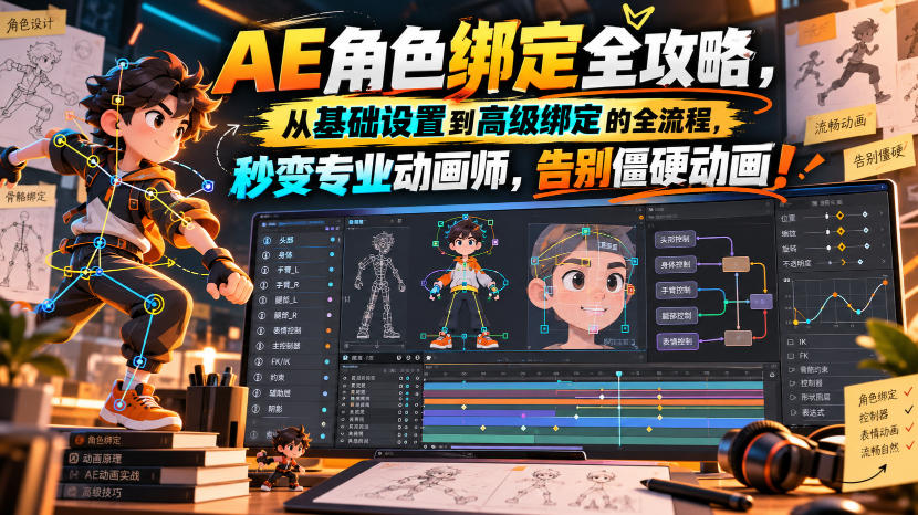 【无水印】AE角色绑定全攻略,从基础设置到高级绑定的全流程,秒变专业动画师,告别僵硬动画!【原创双语字幕】-谷进海小站