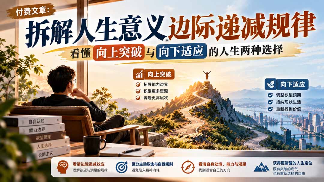 付费文章：拆解人生意义边际递减规律，看懂向上突破与向下适应的人生两种选择-谷进海小站