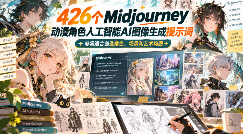 426个Midjourney动漫角色人工智能AI图像生成提示词，非常适合创造角色、场景和艺术构图-谷进海小站