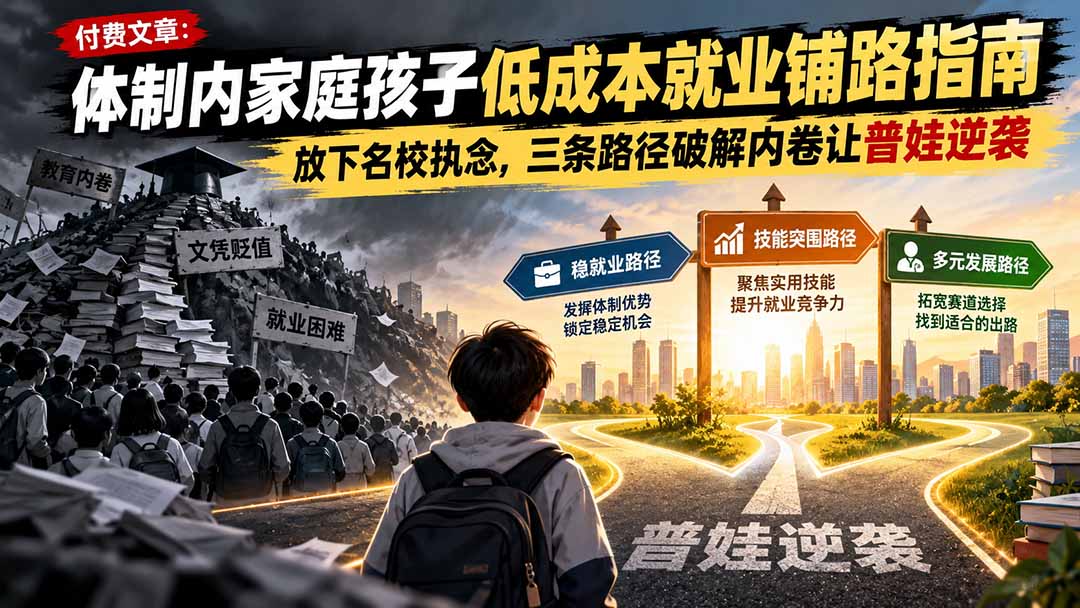 付费文章：体制内家庭孩子低成本就业铺路指南，放下名校执念，三条路径破解内卷让普娃逆袭-谷进海小站