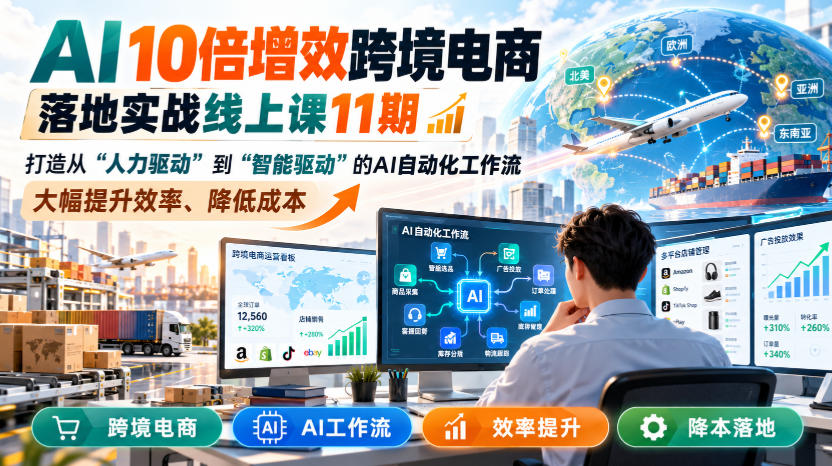 AI 10倍增效跨境电商落地实战线上课11期，打造从人力驱动到智能驱动的AI自动化工作流，大幅提升效率、降低成本-谷进海小站