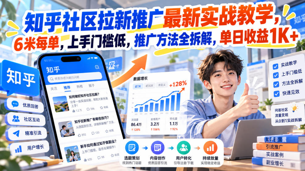 知乎社区拉新推广最新实战教学，6米每单，上手门槛低，推广方法全拆解，单日收益1K+！(更新1030)-谷进海小站