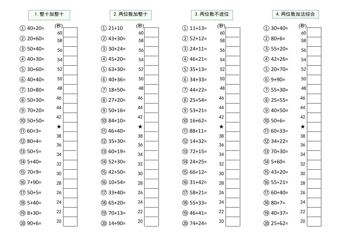 幼升小数学100以内大数计算闯关-谷进海小站